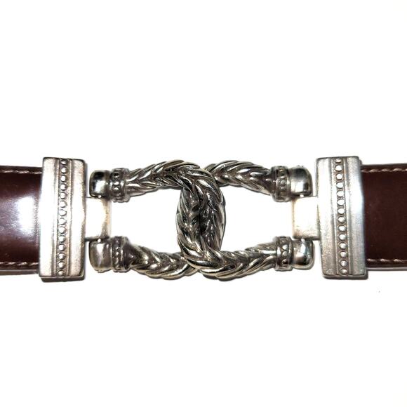 Vintage Brighton Leather Belt Size S Brown Engraved Buckle Western Chic USA EUC